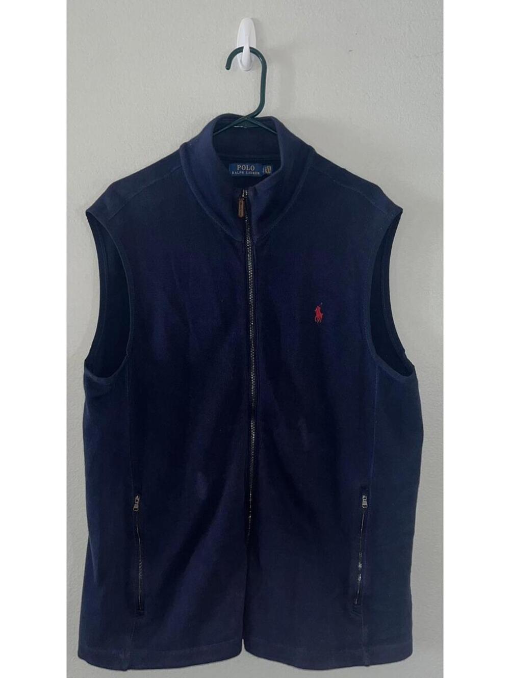 Polo Ralph Lauren Large Navy Full Zip Cotton Vest Zip Pockets Golf Preppy Casual